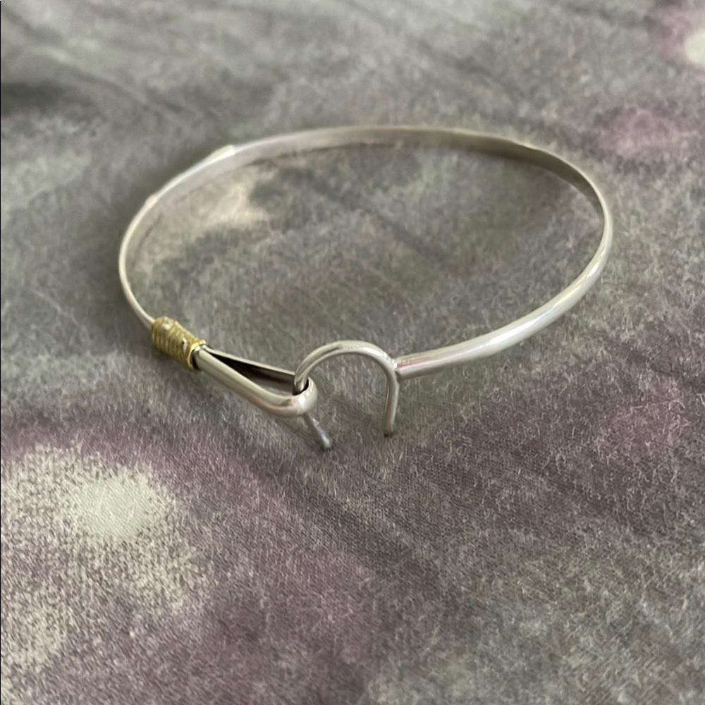 Sleek Silver and Gold Open Bangle Bracelet